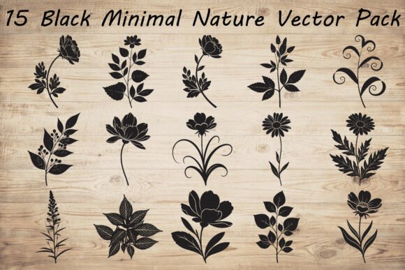 15 Black Minimal Botanical SVG Bundle