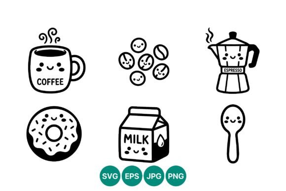 Coffee Mug and Donut Cute Vector Art