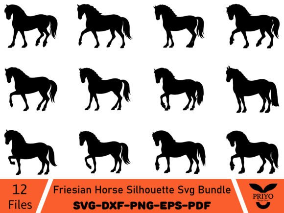 Friesian Horse Silhouette SVG Bundle