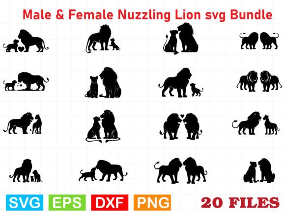Male Female Nuzzling Lion SVG Bundle