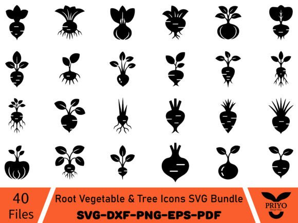 Root Vegetable Tree Icons SVG Bundle