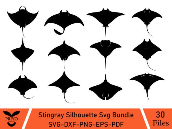 Stingray Silhouette SVG Bundle, Fish SVG