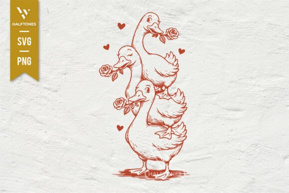 Valentines Goose with Rose SVG PNG